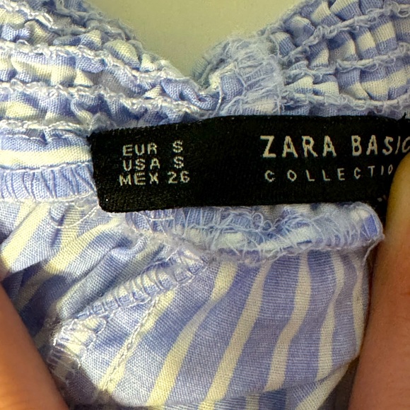 Zara Basic Striped Ruched Off Shoulder crop top Blue Size S - Picture 9 of 9